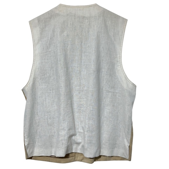 Lamberti Mens Suede Leather Vest with Linen Back Size L Button Up Summer Casual - Picture 5 of 6